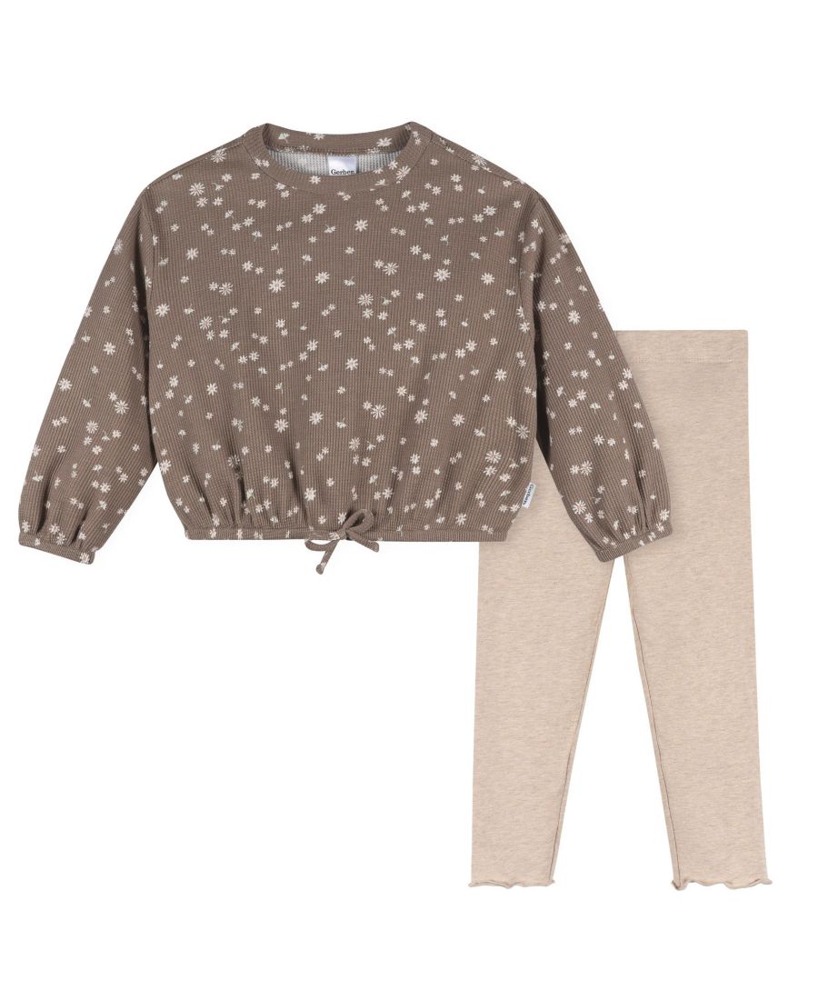 

Комплект из двух предметов для девочек: топ и леггинсы Gerber, Brown daisies