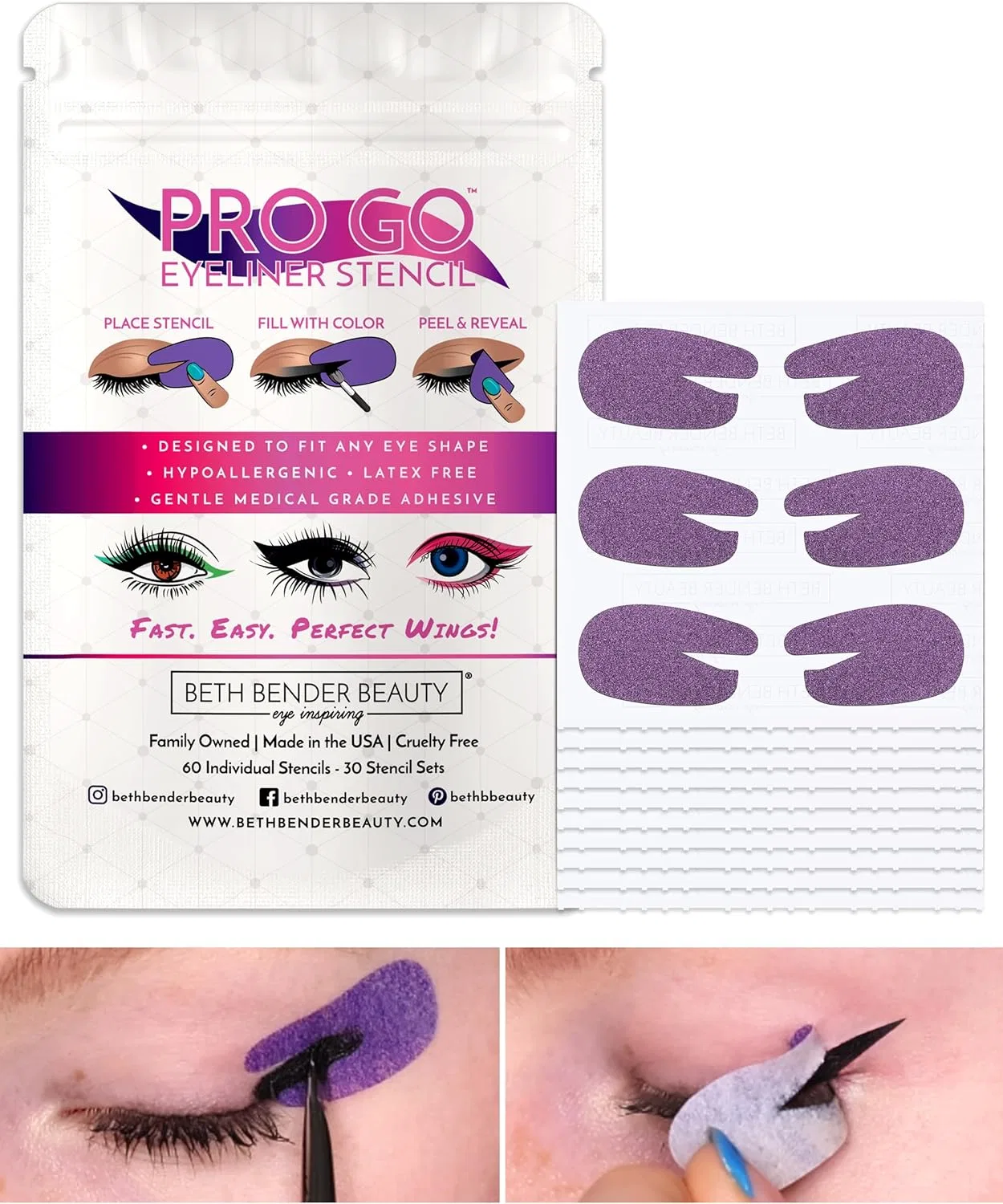 Трафарет для подводки глаз Beth Bender Beauty Pro Go, набор из 60 шт