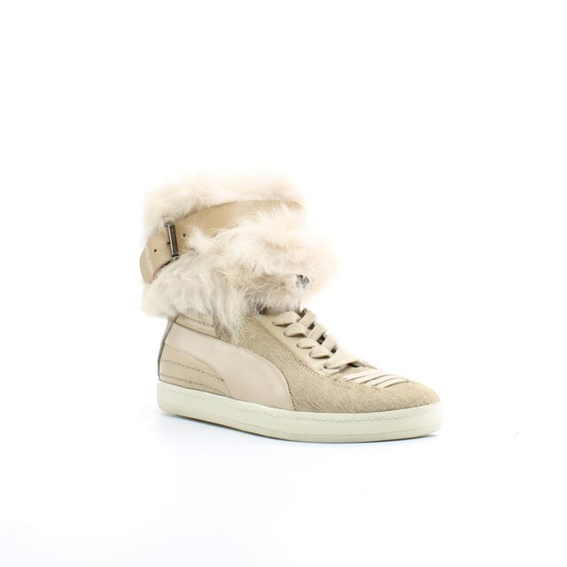 Женские кожаные кроссовки Alexander McQueen Joustesse с пряжкой 353871 03 Puma, бежевый — фото 2