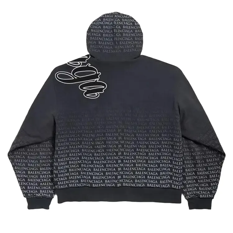 Толстовка Balenciaga Oversized на молнии, цвет «выстиранный черный/белый» — фото 2