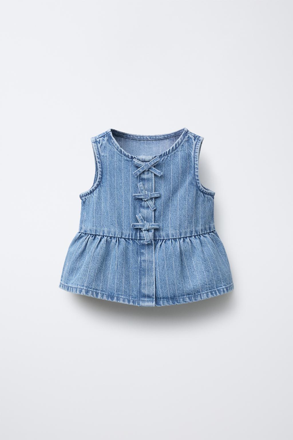 

Джинсовый топ в полоску ZARA, средне-синий