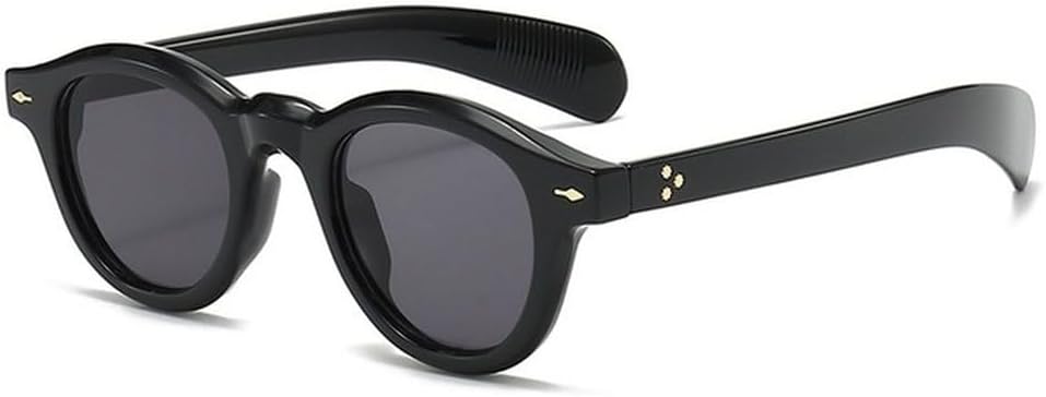 

Модные маленькие круглые солнцезащитные очки для женщин в стиле ретро с прозрачными линзами цвета океана, защита от УФ-излучения UV400, мужские солнцезащитные очки с заклепками в стиле панк TVTBBVV, Black