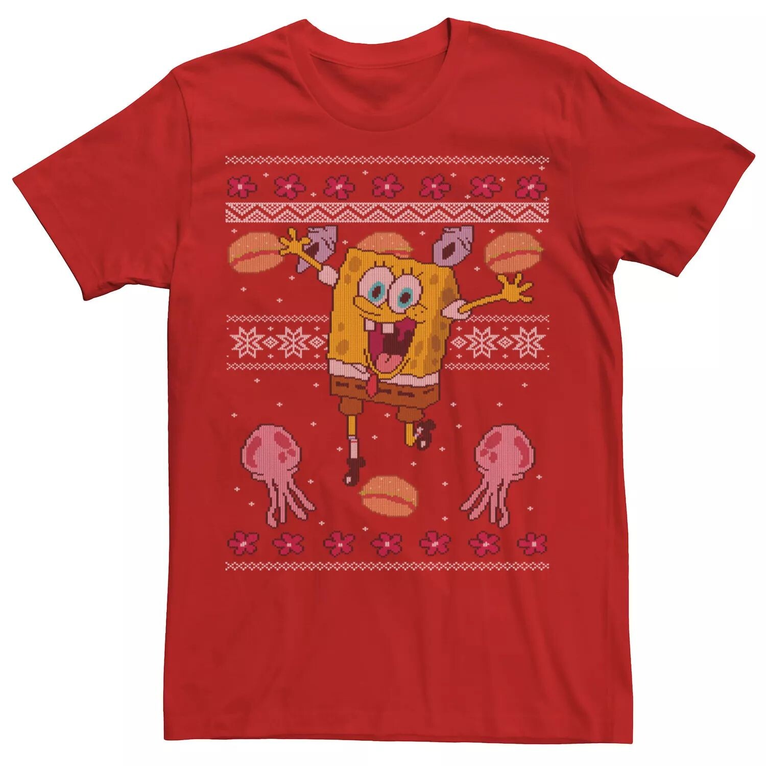 

Мужская рождественская футболка с медузой Nickelodeon SpongeBob SquarePants Licensed Character, красный