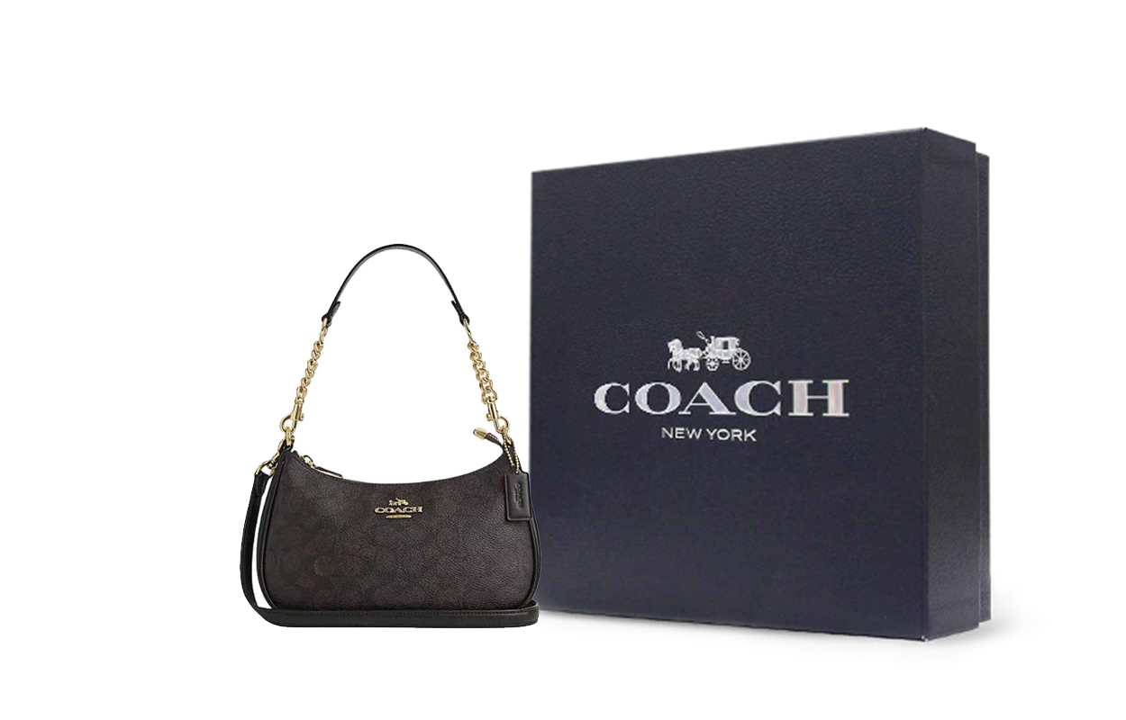 

COACH Терри искусственная кожа с переработанной кожей женская сумка через плечо средний размер темно-коричневый