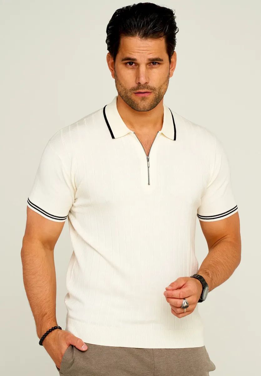 

Рубашка-поло behype "ZIP KNIT-POLO", на молнии, цвет Natur