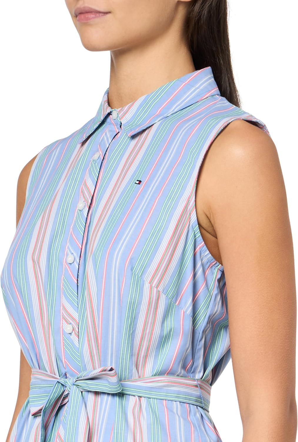 Женское платье-рубашка без рукавов с оборками от Tommy Hilfiger, French Blue Multi — фото 3