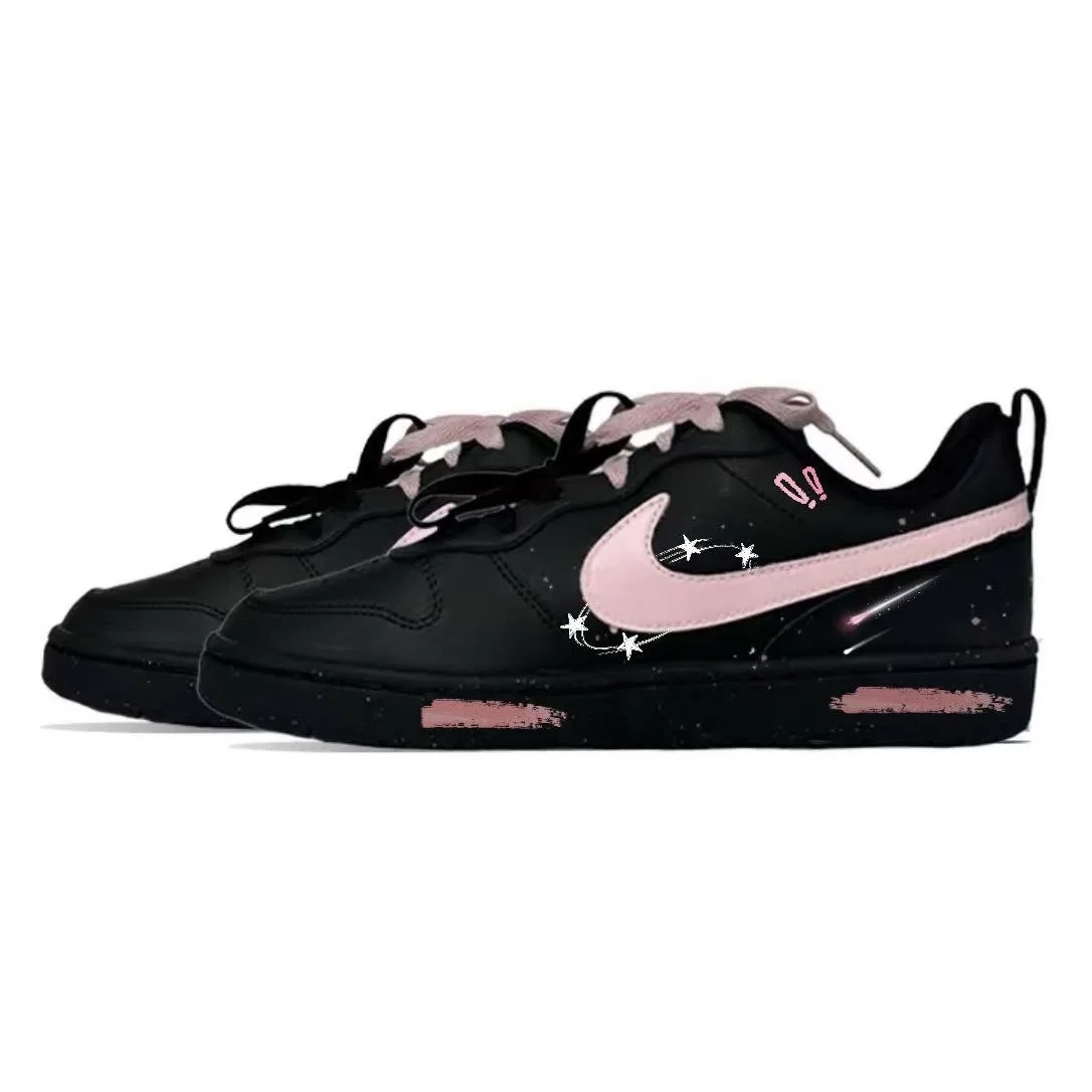 Кроссовки для скейтбординга Court Borough Pink Night Sky Leather Low top Kids', черно-розовые, для подростков Nike, Black Pink — фото 4