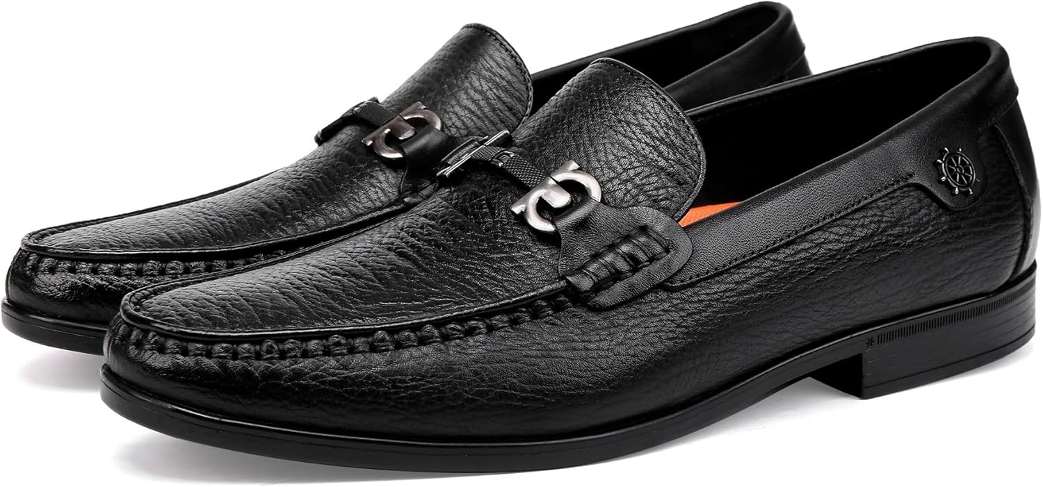 

Мужские классические туфли, кожаные лоферы с модной металлической пряжкой, деловые, для свадьбы, вечеринки и повседневные лоферы для мужчин Generic, черный