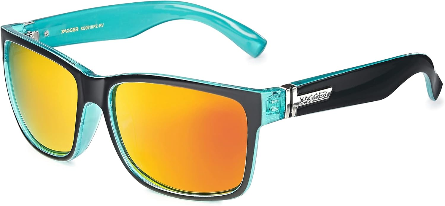 

Квадратные поляризованные солнцезащитные очки Xagger для мужчин и женщин, защита от ультрафиолета UV400, зеркальные спортивные солнцезащитные очки, Teal - Black | Orange Mirror