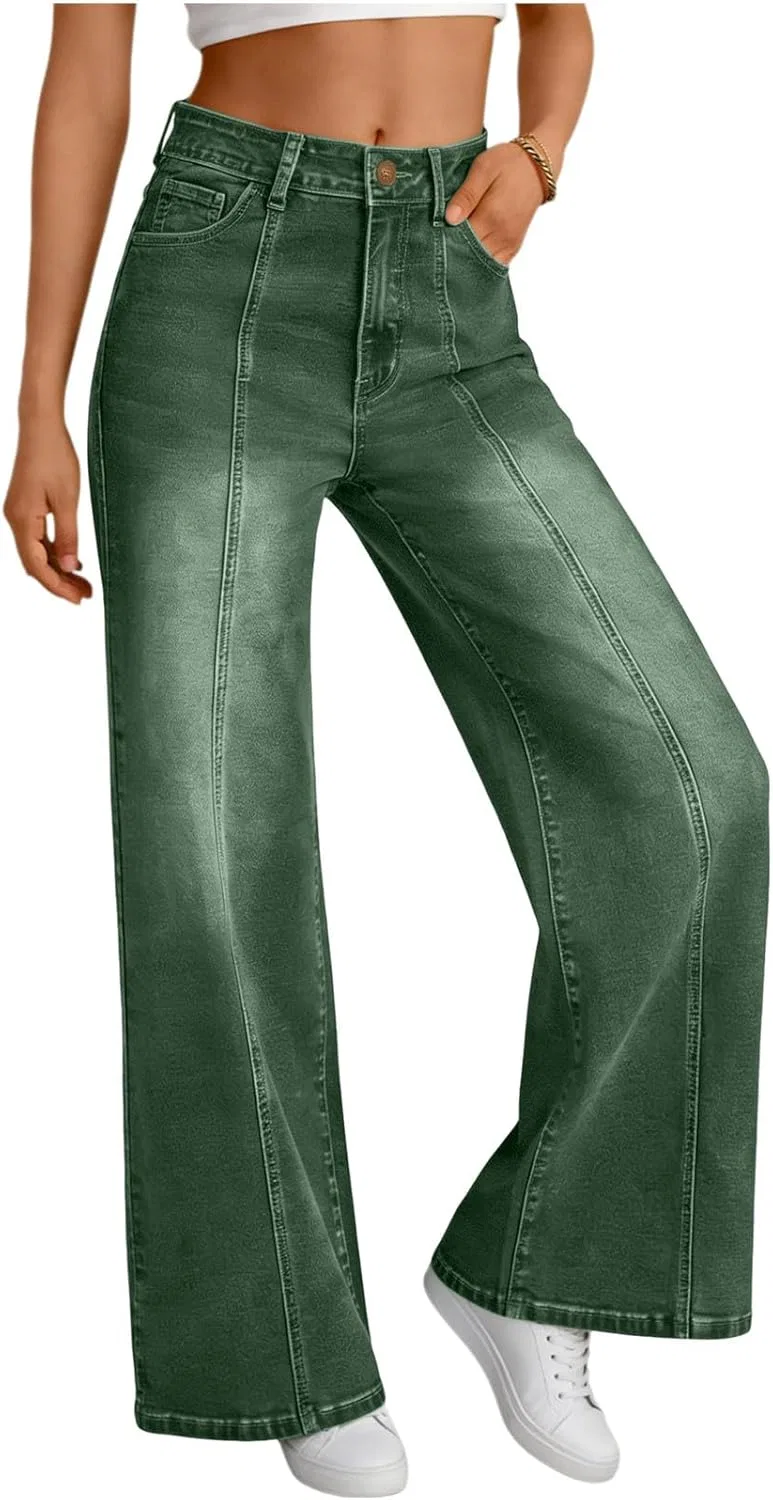 Джинсы свободные с высокой талией, Army Green