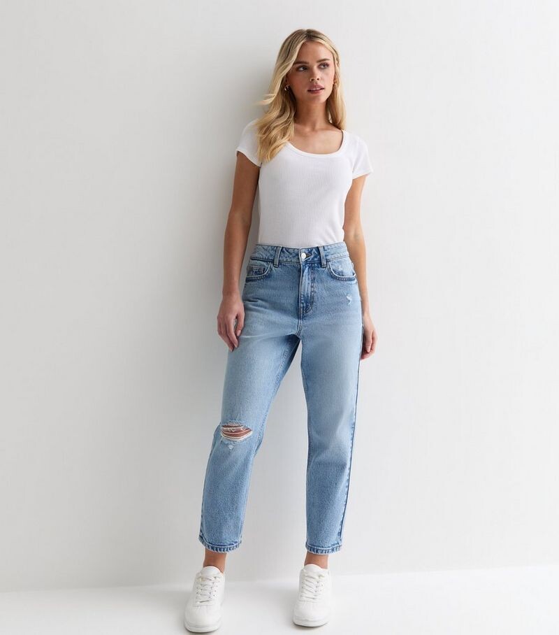 

Миниатюрные бледно-голубые рваные джинсы Tori Mom с высокой талией New Look, бледно-голубой
