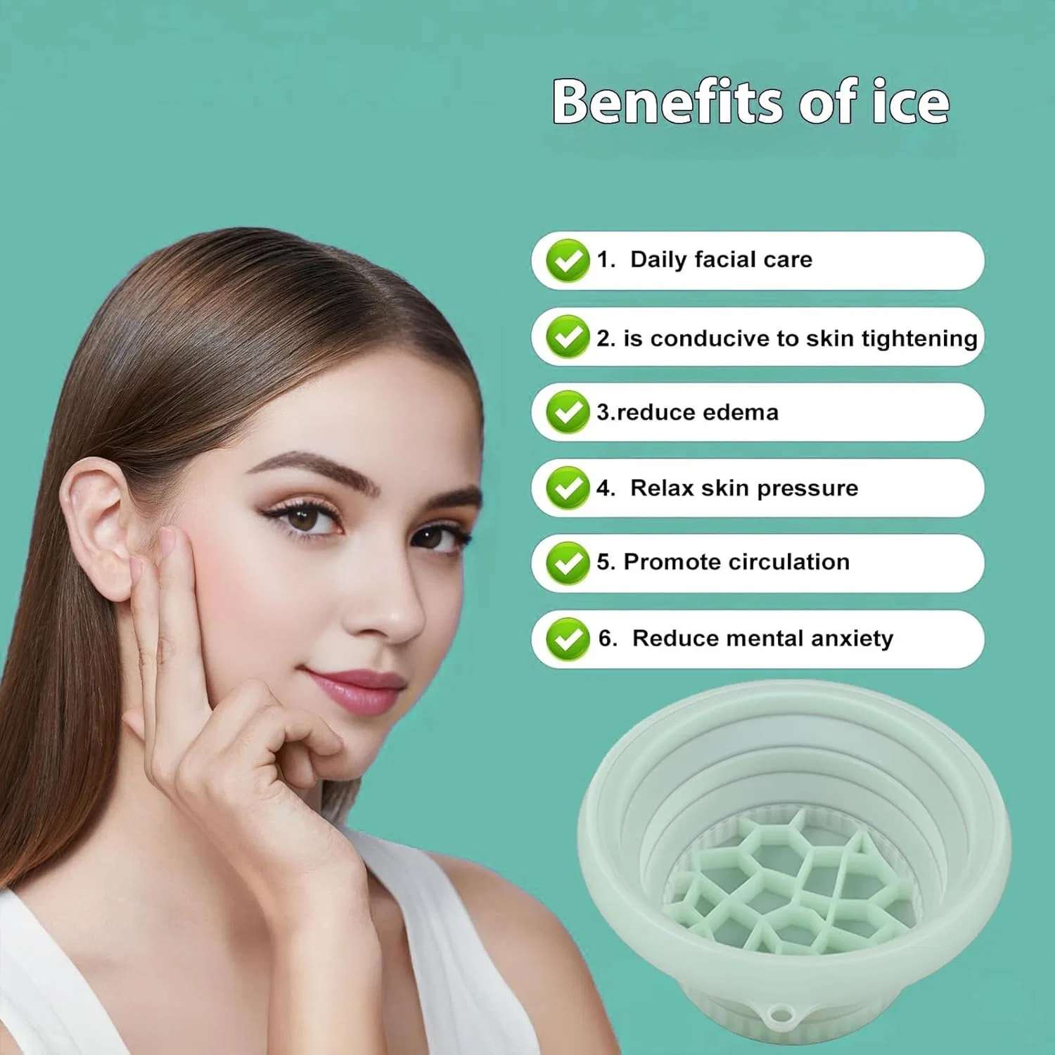 Набор для лица Ice Bowl складной Mothank с кубиками, зеленый — фото 4