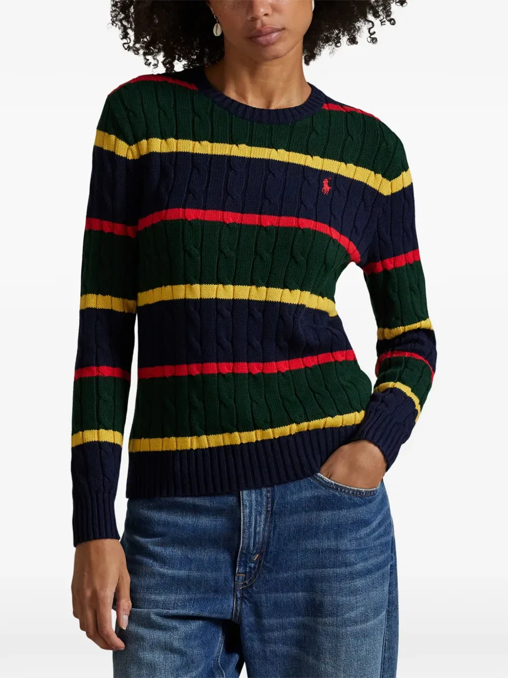 Свитер косой вязки в полоску Polo Ralph Lauren, синий — фото 3