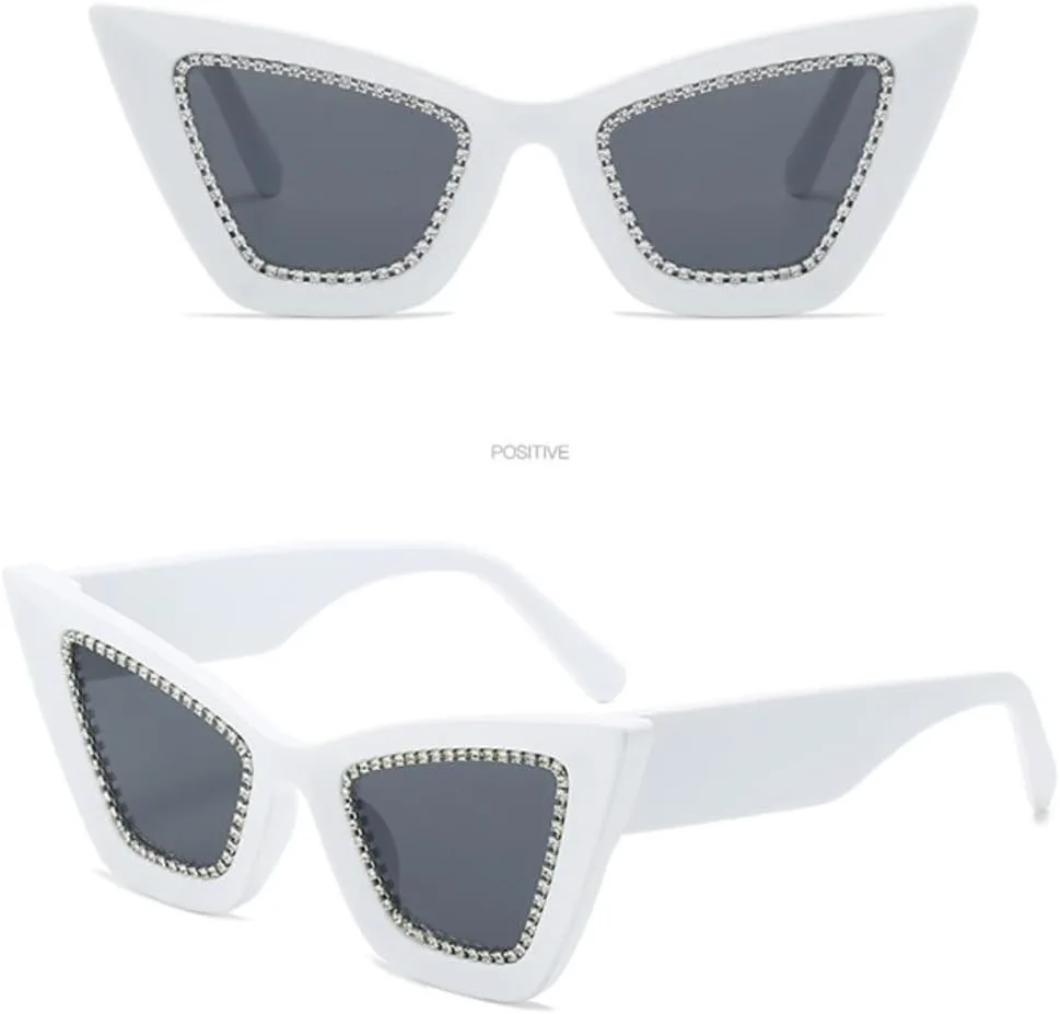 

Женские солнцезащитные очки «кошачий глаз», классические, с бриллиантовыми вставками, в стиле ретро, ​​модные, с защитой от УФ-излучения UV400 TKKTLLT, C6