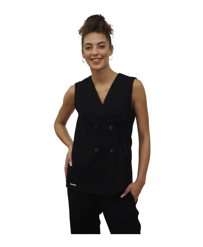 

Элегантный черный вечерний жилет с V-образным вырезом. Alessia Santi, синий