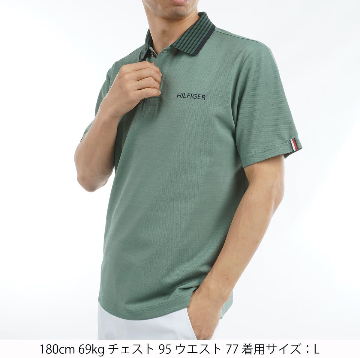 Классическая мужская рубашка-поло Tommy Hilfiger Golf THMA533, цвет меланж, с коротким рукавом, зеленый — фото 3