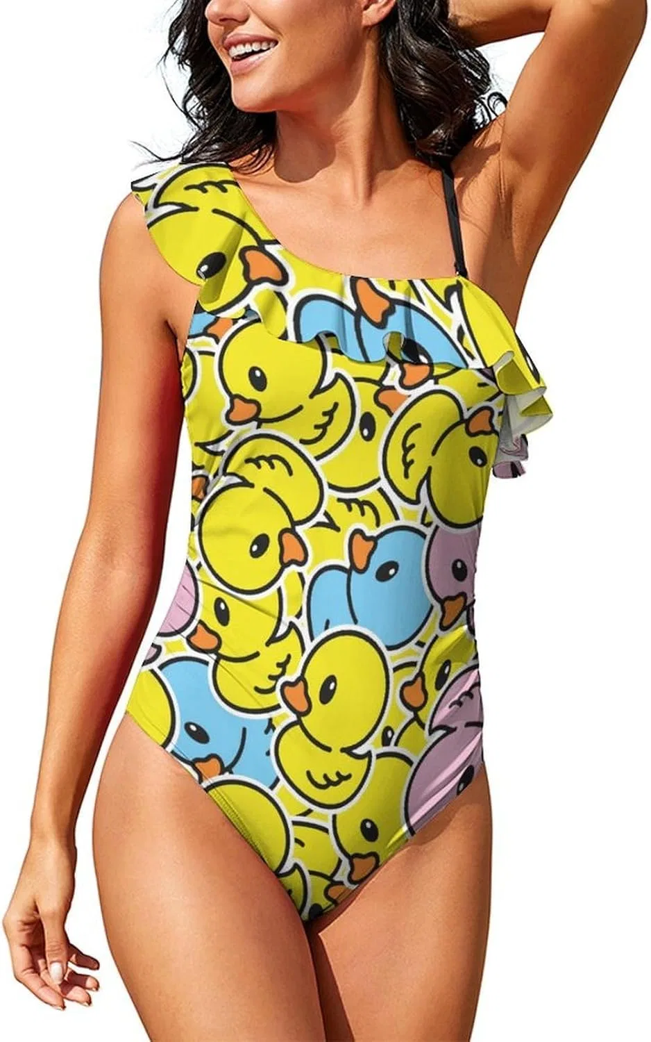 Женский асимметричный купальник Duck Rubber Swimwears на одно плечо, повседневный купальник, купальник с высоким вырезом