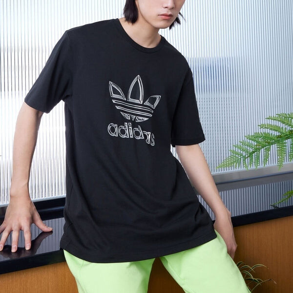 Футболка originals logo printing sports short sleeve tee 'black silver' Adidas, черный — фото 3