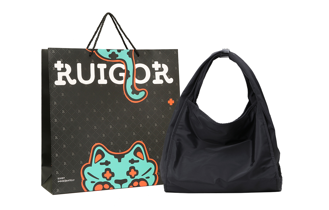 

RUIGOR Тканевая сумка через плечо большого размера унисекс черная, Black Shopping Bag