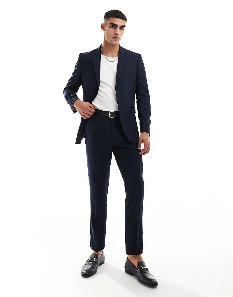 

Узкие брюки Select Homme из шерстяной смеси темно-синего цвета