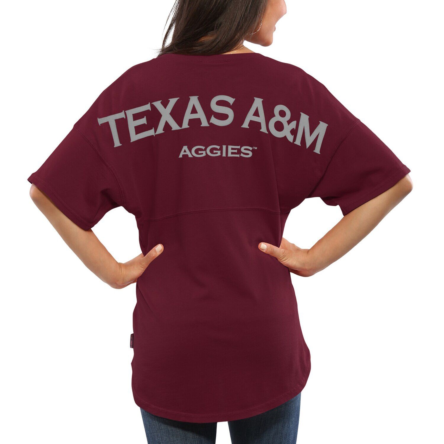 

Женская темно-бордовая футболка оверсайз из джерси Texas A&M Aggies Spirit, Красный, Женская темно-бордовая футболка оверсайз из джерси Texas A&M Aggies Spirit