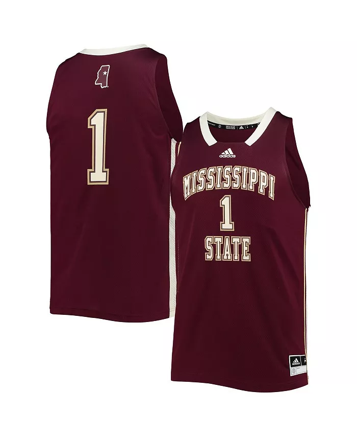 Мужская малиновая ретро-джерси Mississippi State Bulldogs #1 в обратном стиле adidas — фото 2