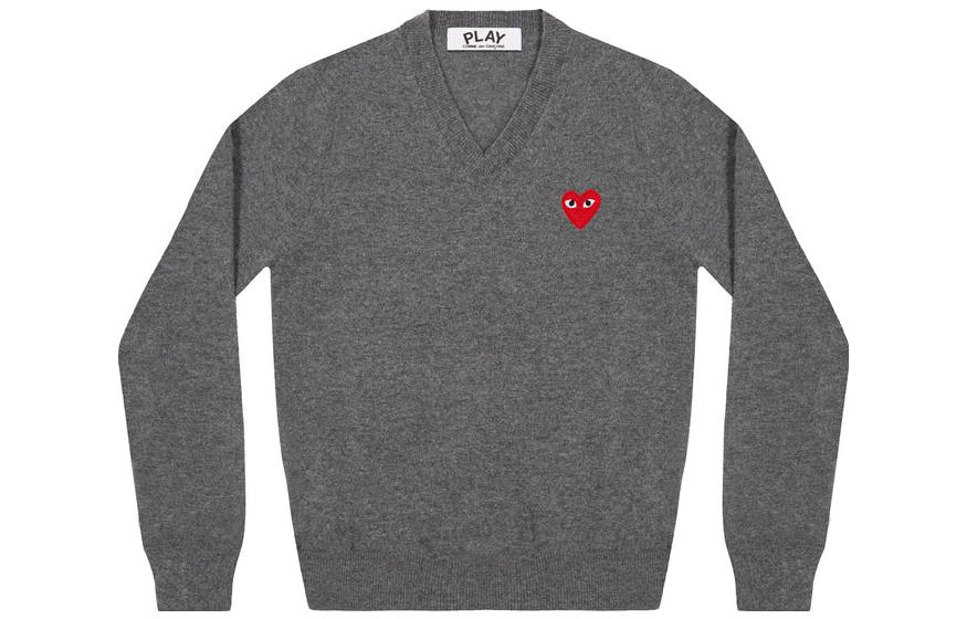 Свитер COMME des GARCONS PLAY V-Neck L/S T-shirt Red Emblem 'Grey', серый — фото 2