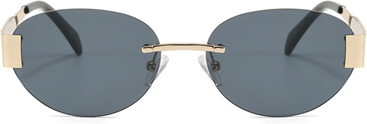 

Женские солнцезащитные очки Helena Fashion Oval, роскошные без оправы, дизайнерская металлическая оправа, мужские классические винтажные круглые очки с защитой от УФ-излучения UV400, C1