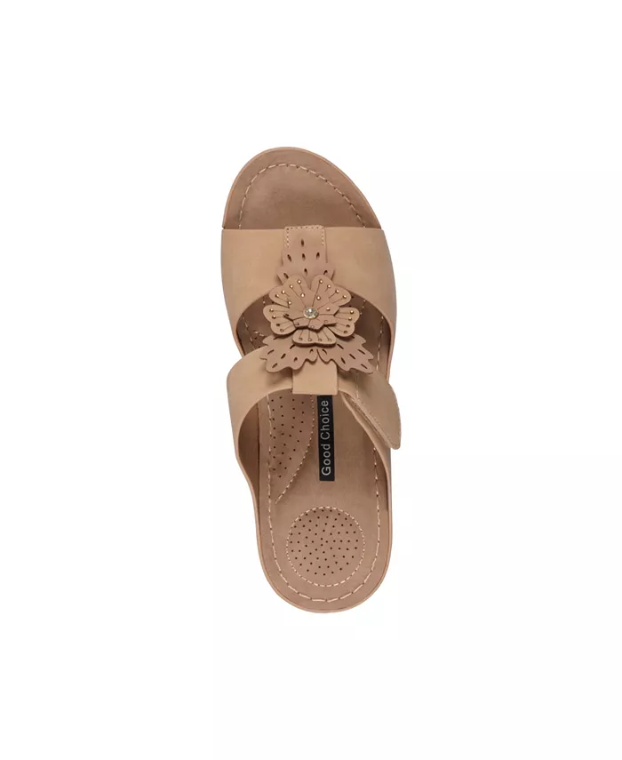 Женские босоножки-танкетки Talia с цветочным принтом GC Shoes, коричневый/бежевый — фото 4