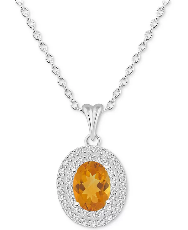 

Ожерелье с подвеской 18 дюймов с овальным ореолом из родолитового граната (1,5 карата tw) и белого топаза (3/8 карата tw) из стерлингового серебра (также из цитрина, перидота, аметиста и голубого топаза) Macy'S, citrine