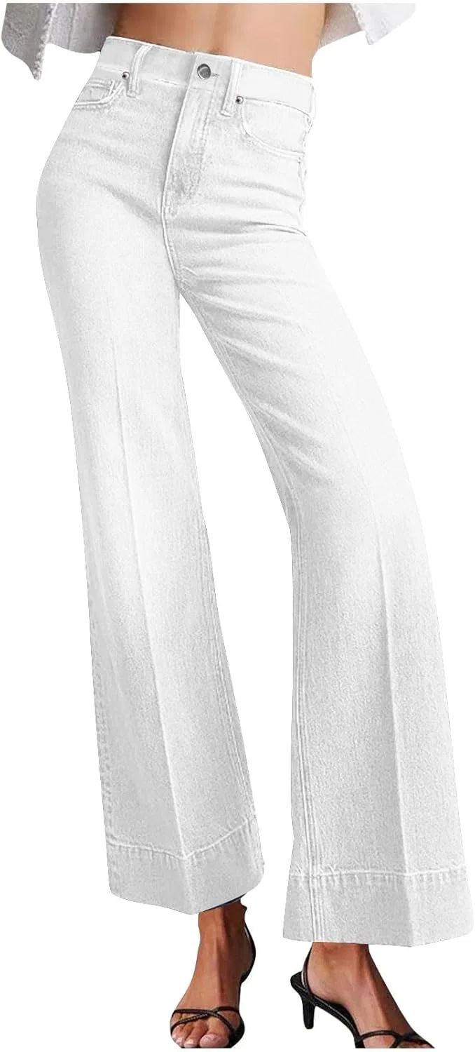 Джинсы свободные с карманами, White