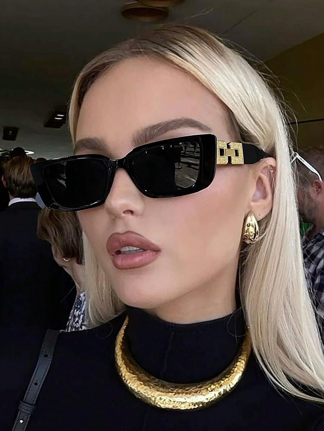 

Оптовая продажа квадратных солнцезащитных очков (100 штук) с золотистыми аксессуарами - очки в форме "кошачий глаз" в маленькой квадратной оправе для реселлеров ENSARJOE, 8516-1pc-black