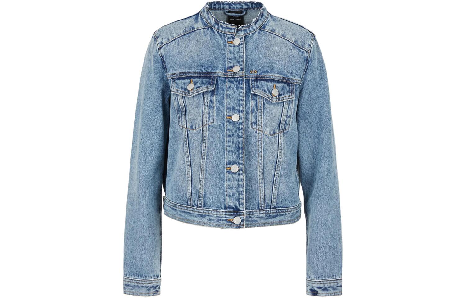 

Джинсовая куртка на пуговицах ARMANI EXCHANGE, синяя, Синий, Джинсовая куртка на пуговицах ARMANI EXCHANGE, синяя