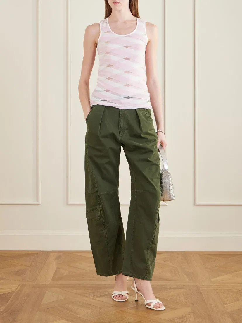Хлопковая майка в полоску с сетчатыми вставками STELLA MCCARTNEY, розовый — фото 2