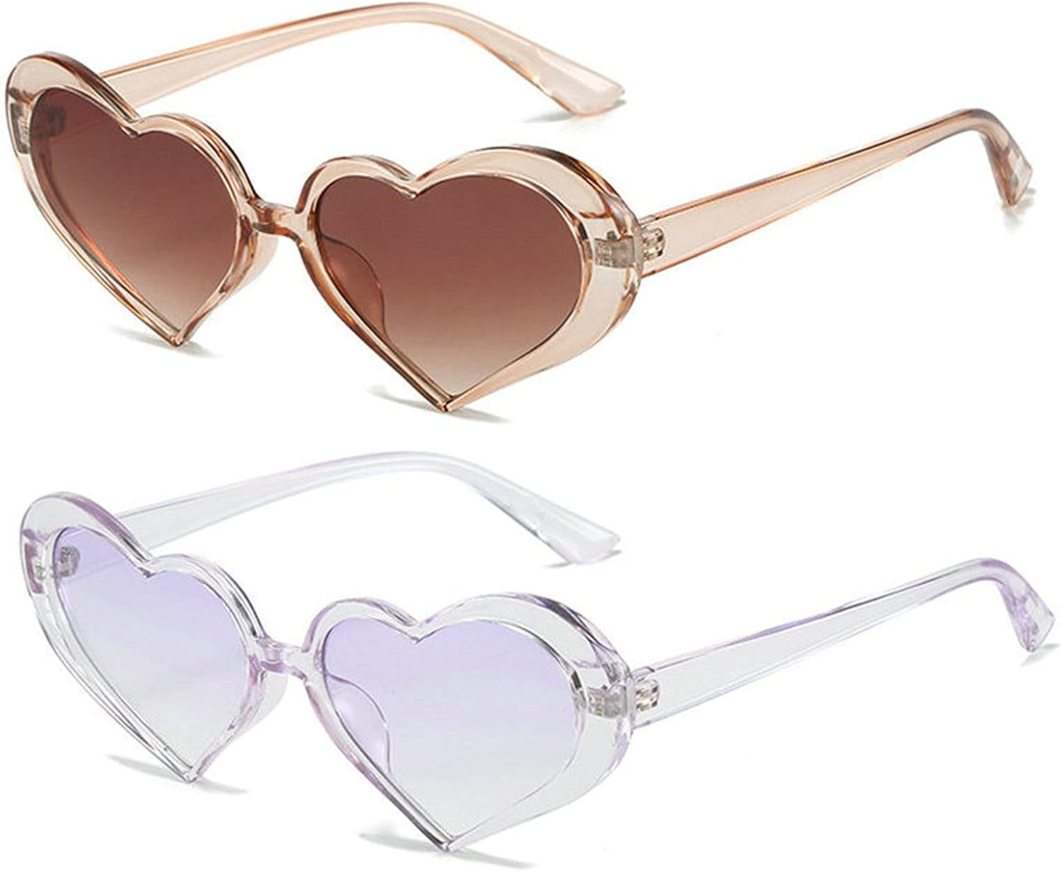 

Солнцезащитные очки Willochra в форме сердца, маленькая оправа, яркие цвета, целые очки в форме сердца, красочные праздничные солнцезащитные очки для женщин, защита от ультрафиолета UV400, 2pcs-brown&purple