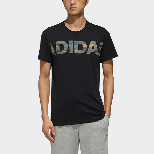 Футболка logo large alphabet printing short sleeve black Adidas, черный — фото 3