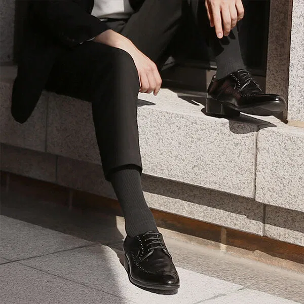 Мужские классические туфли Pascorozen Limited MS1124-Bk 4 люверса Wingtip, чёрные — фото 3