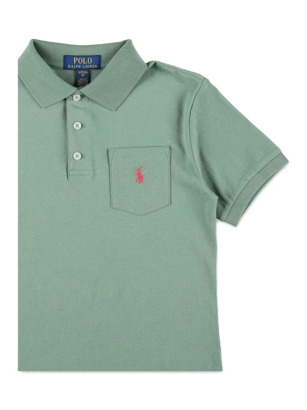 Футболка-поло с вышитым логотипом и карманом POLO RALPH LAUREN KIDS, зеленый — фото 3