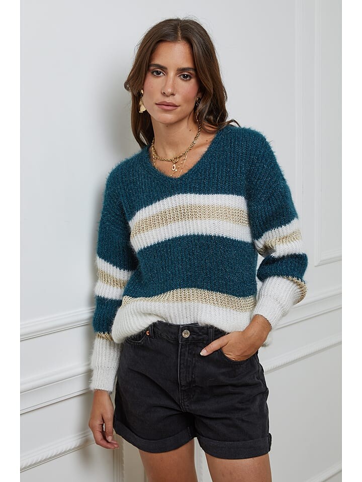 

Пуловер L'armoire de Suzette Pullover, цвет Petrol/Weiß