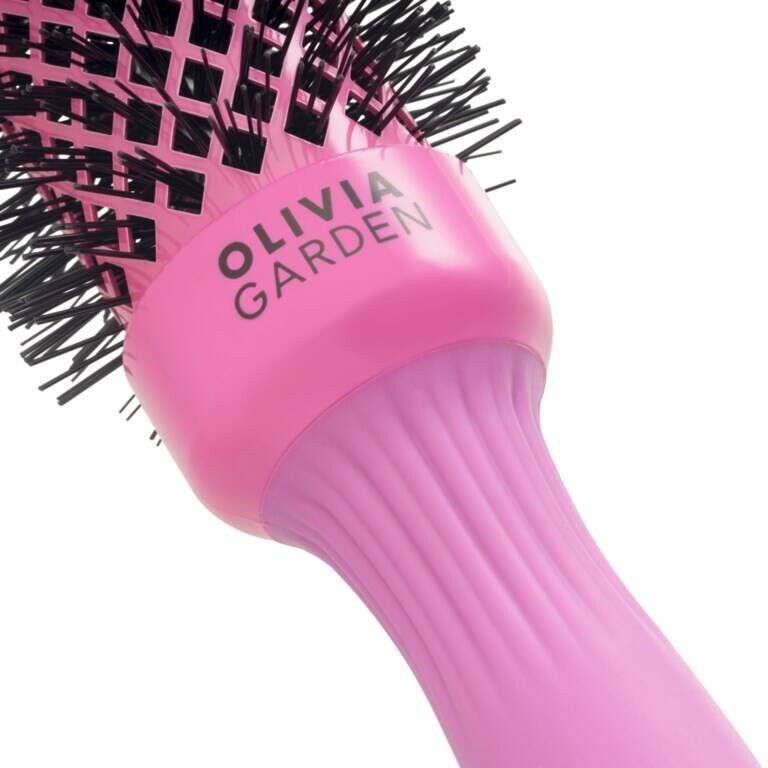 Кисть для блеска Olivia Garden Blowout Shine, розовая, керамическая щетка с турмалиновым покрытием, ионизация, круглая 45 мм — фото 3