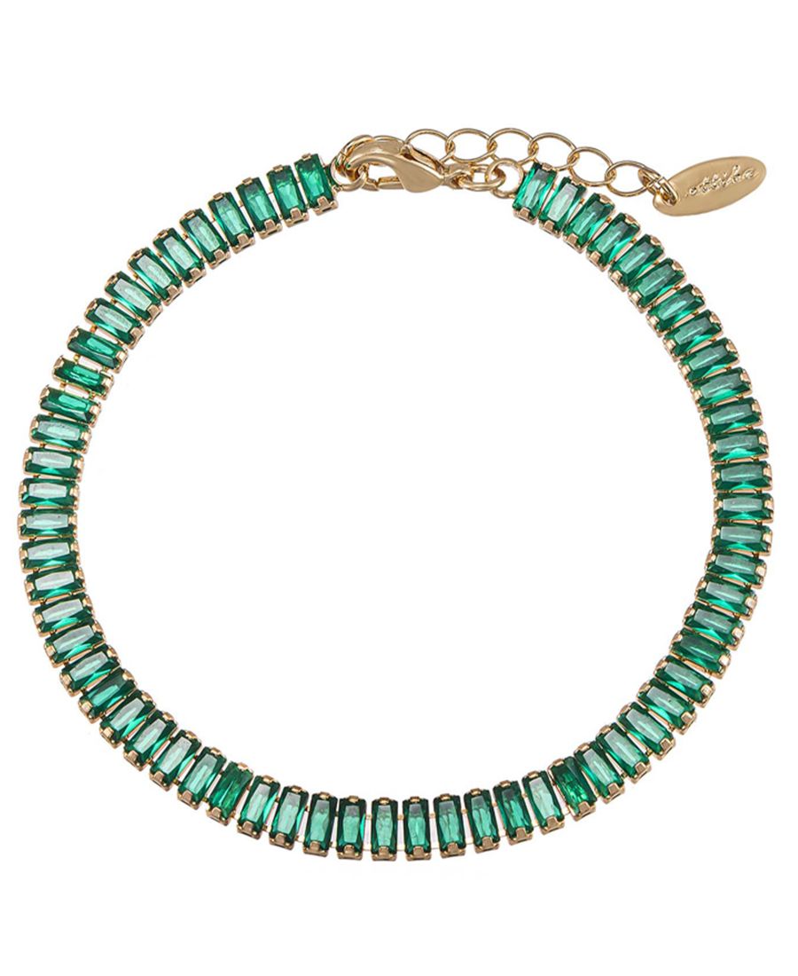 

Браслет с бриллиантами огранки багет, украшенный стразами и позолоченный 18-каратным золотом ETTIKA, Emerald, Green