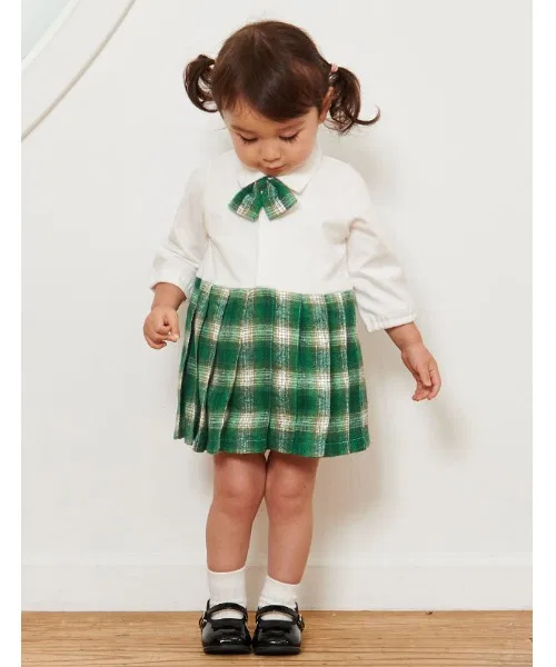 Детский комбинезон-кимоно с юбкой в клетку, органический хлопок, зеленый