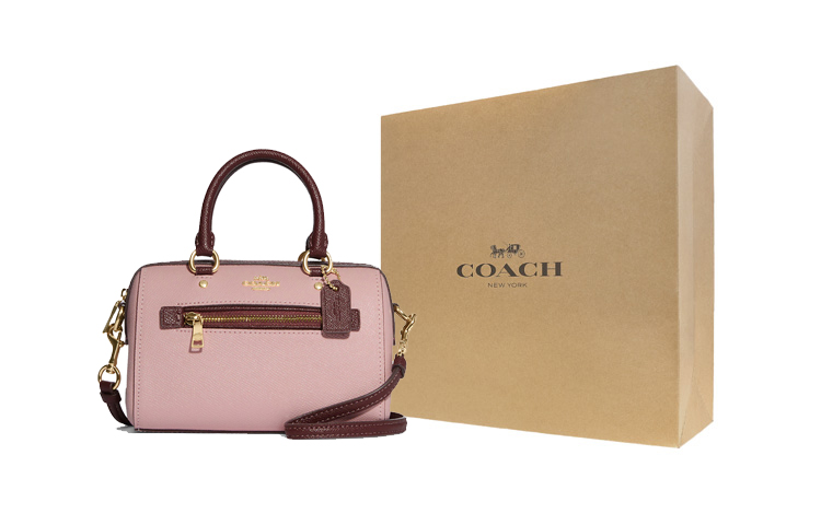 

COACH Кожаный портфель через плечо с вышивкой крестиком миниатюрный женский розовый и бордовый