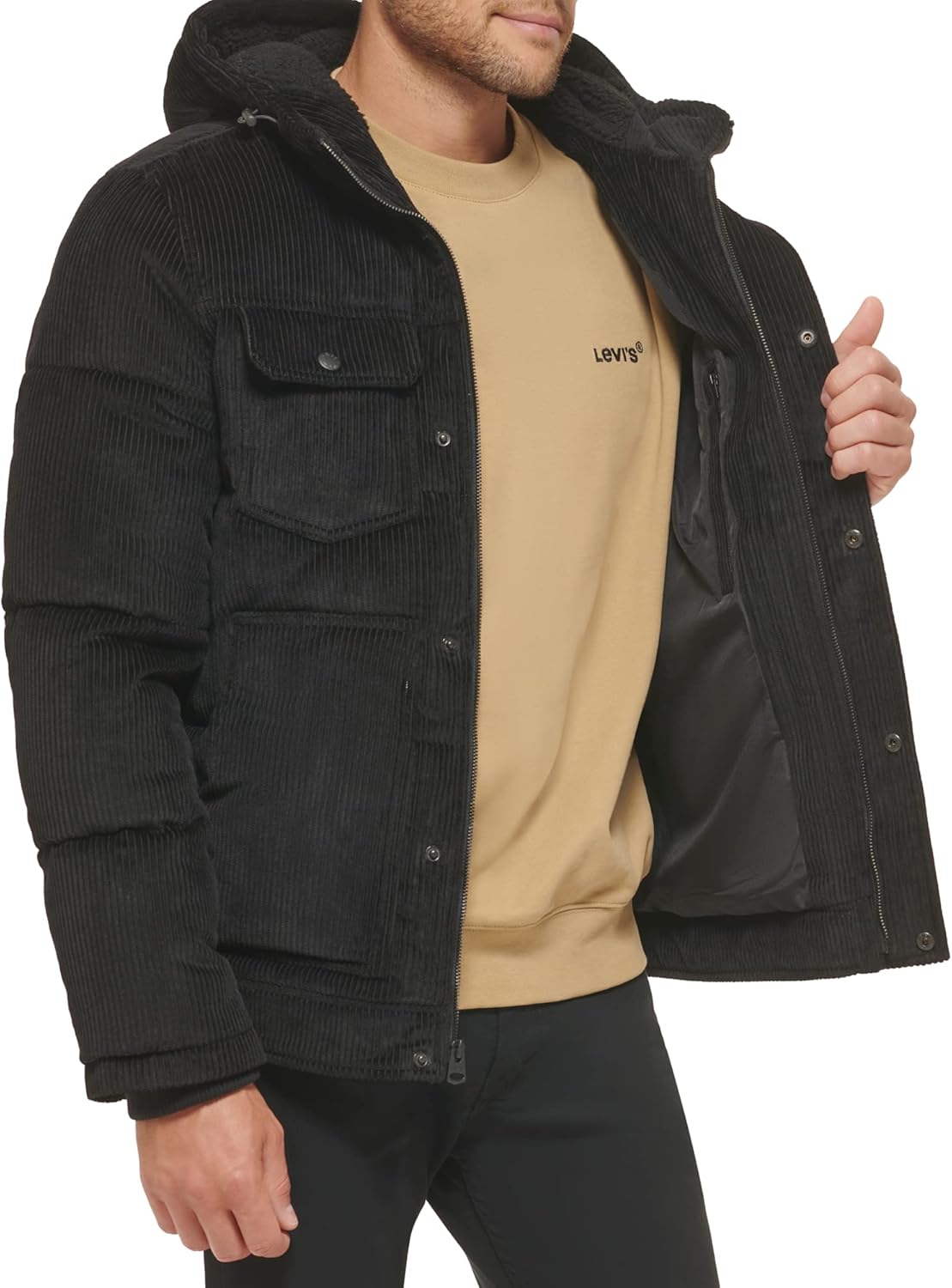Мужская куртка Levi's Heavyweight средней длины с капюшоном в стиле милитари, Black Corduroy — фото 4
