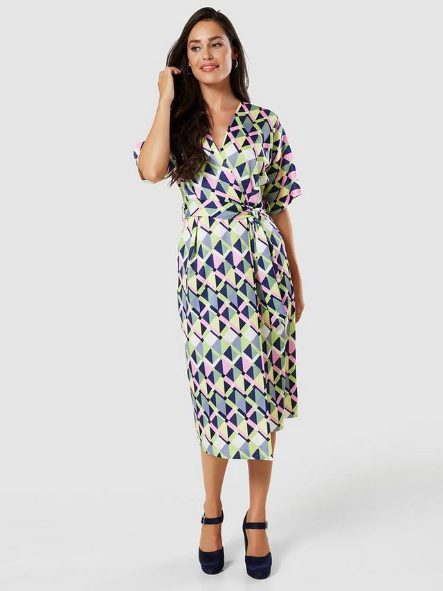 

Геометрическое платье-кимоно с запахом Closet London, цвет Lime/Multi