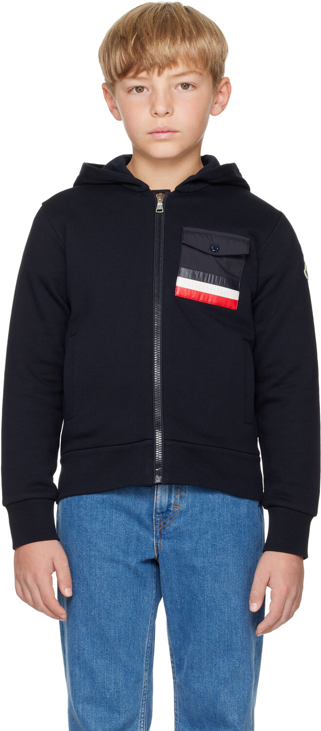 

Детская темно-синяя толстовка с капюшоном на молнии Moncler Enfant