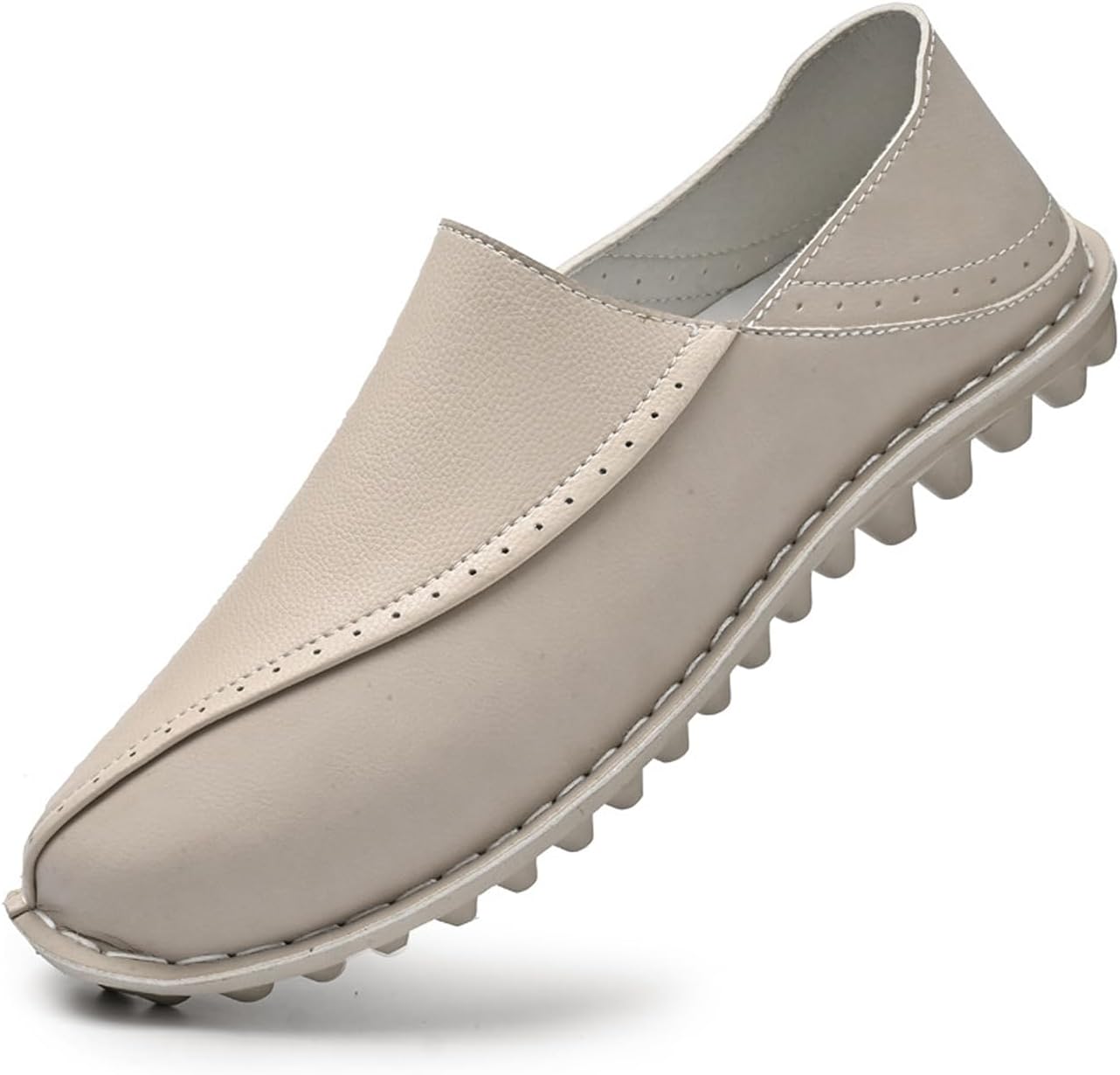 

Мужские повседневные лоферы с кожаной строчкой, заклепочной подошвой, удобные, с круглым носком, ручной строчкой, мягкие, противоскользящие, для работы, прогулок и спорта Fifilapin, белый