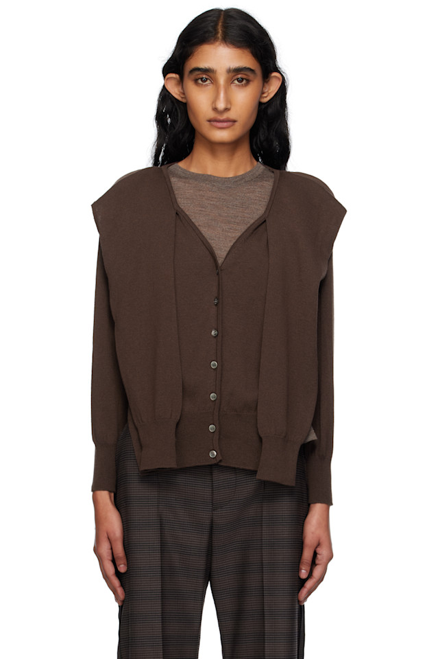 

Кардиган с рукавами, многослойный Open Yy, коричневый