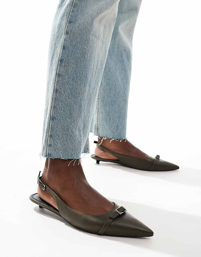 

Оливковые балетки с ремешком на пятке ASOS DESIGN Lire