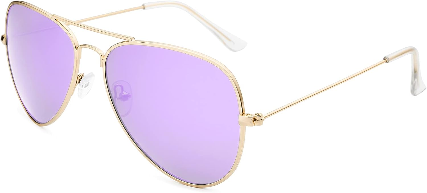 

Солнцезащитные очки Livho для мужчин и женщин, авиаторские, поляризованные, с металлическими зеркальными линзами, защита от УФ-излучения UV 400 (золотисто-сиреневые), Gold Lilac